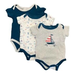 Baby Kiss Baby Bodysuit Sail Away 3-Piece Set in Blue, Size 0-3M​​​​​​​​​
